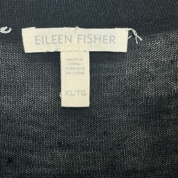 Eileen Fisher Sweater Organic Linen Blend Black Open Front Thin Knit Cardigan XL - Picture 4 of 5